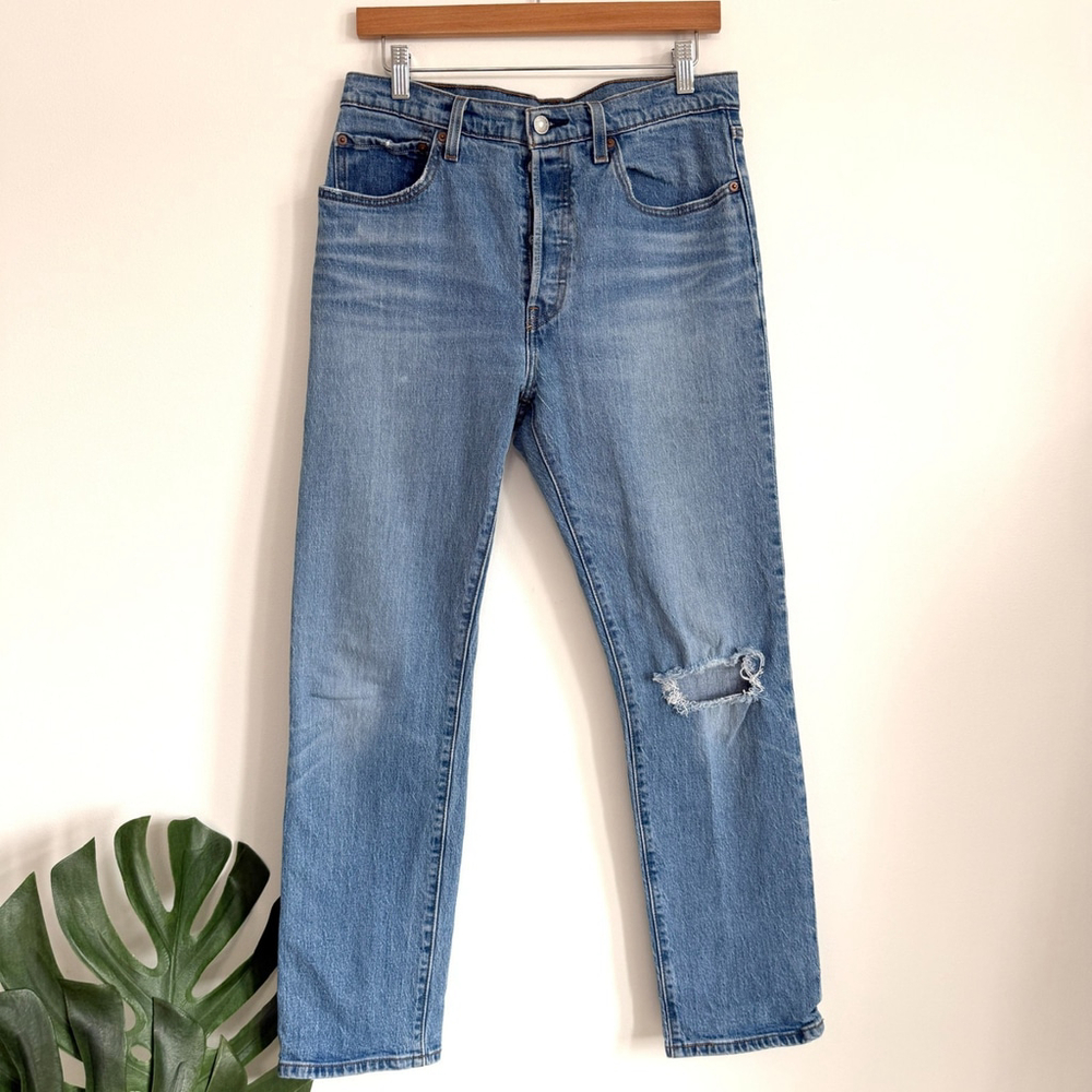 Levi’s 501 Jeans Women's 30 Medium Wash Distressed Button Fly Straight Leg Denim